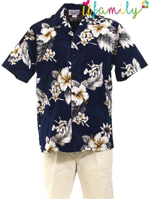 Hibiscus Navy Hawaiian Shirt Men