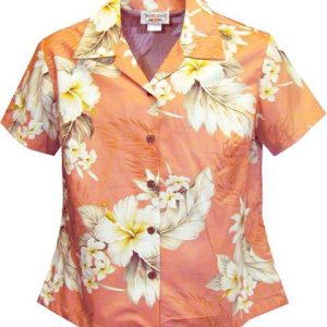 Hibiscus Peach Hawaiian Shirt Women