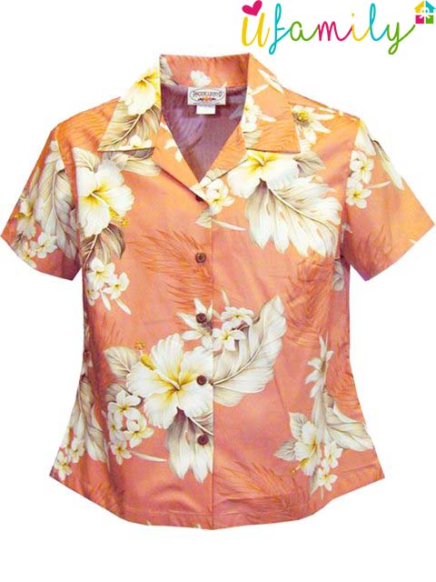 Hibiscus Peach Hawaiian Shirt Women