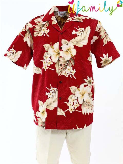 Hibiscus Red Hawaiian Shirt Men