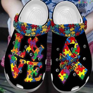 Autism Butterfly And Ribbon Puzzle Pieces Crocs