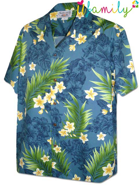 Mea Kanu Plumeria Teal Hawaiian Shirt Men