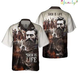 Ned Kelly Such Is Life,Whie And Brown Hawaiian Shirt