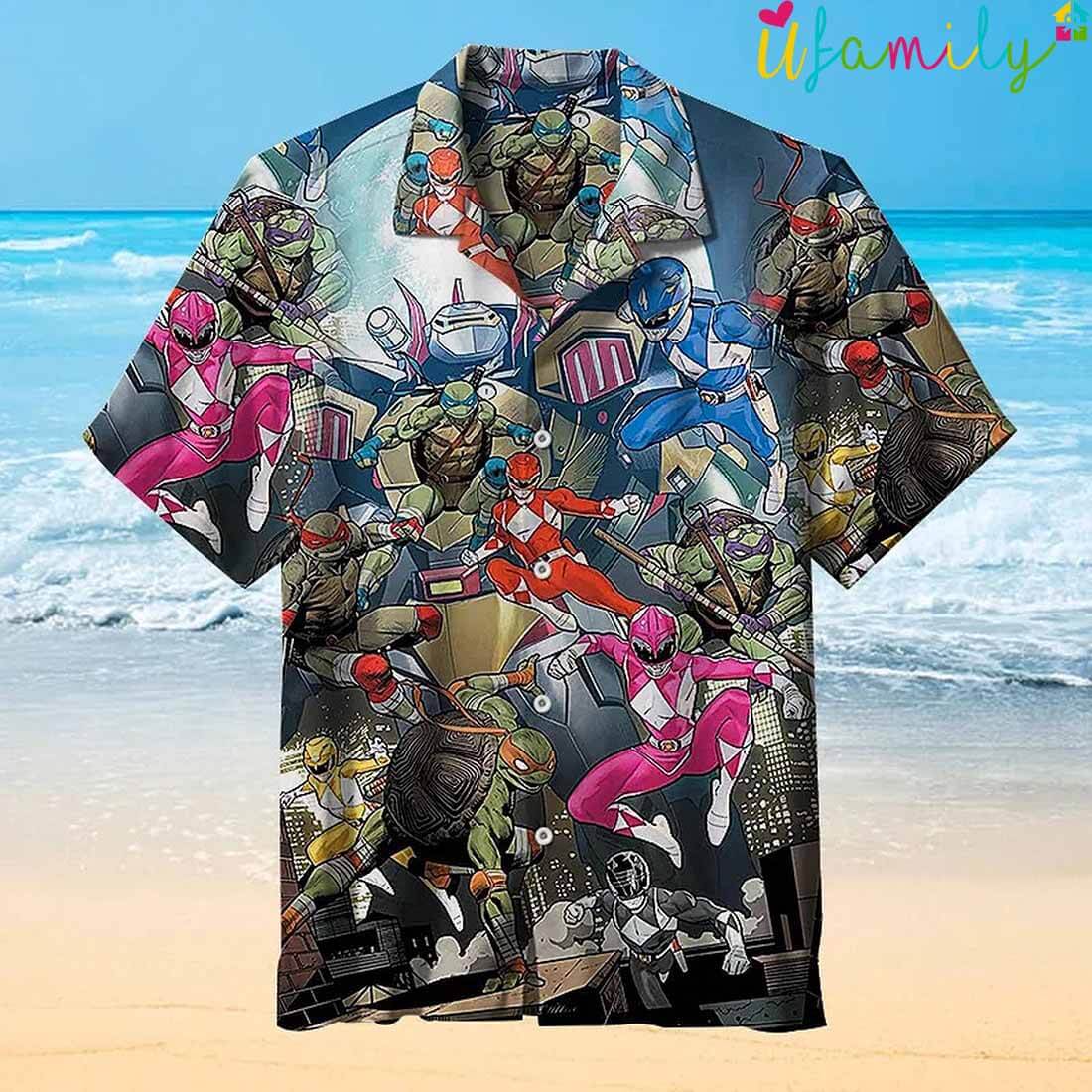 Ninja Turtlee And Power Rangers Vintage Hawaiian Shirt