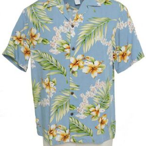 Hibiscus Blue Hawaiian Shirt Men