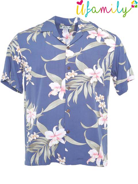 Pali Orchid Blue Hawaiian Shirt Men