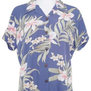 Pali Orchid Blue Hawaiian Shirt Women