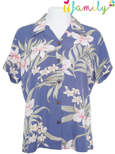 Pali Orchid Blue Hawaiian Shirt Women