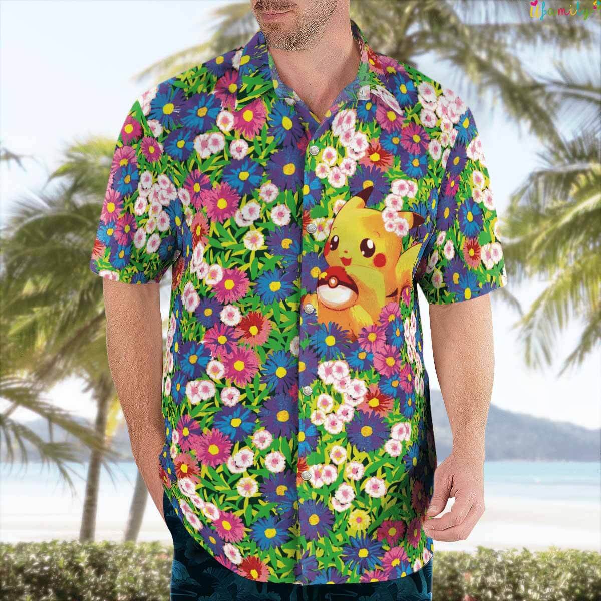 Pikachu Summer Flowers Beach Hawaiian Pokemon Shirt