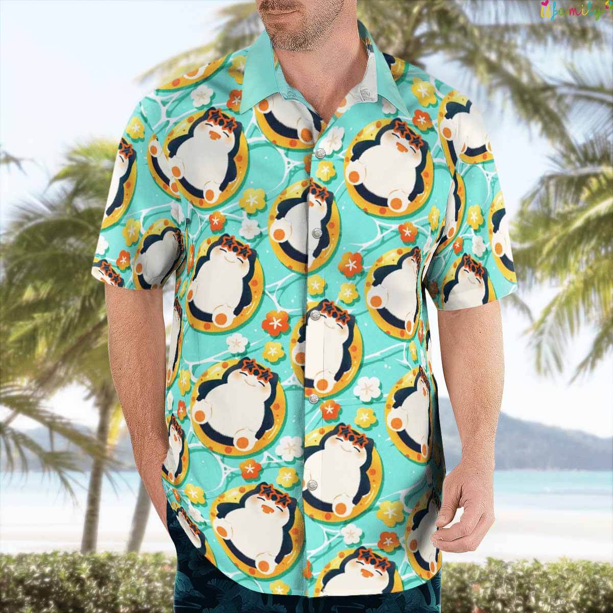 Snorlax On Vacation Beach Hawaiian Pokemon Shirt