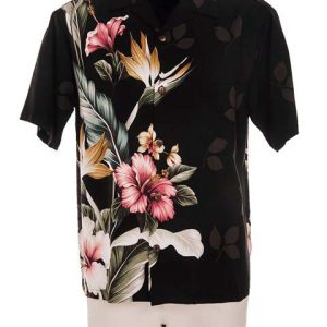 Tropical Flowers Black  Hawaiian Shirt Men