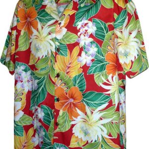 Tropical Flowers Red Hawaiian Shirt Men