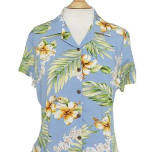 Tuberose Blue Hawaiian Shirt Women