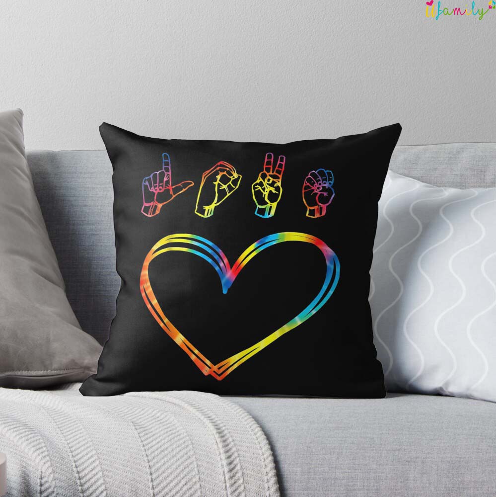 Valentines Day Tie Dye I Love You Heart Hand Sign Throw Pillow