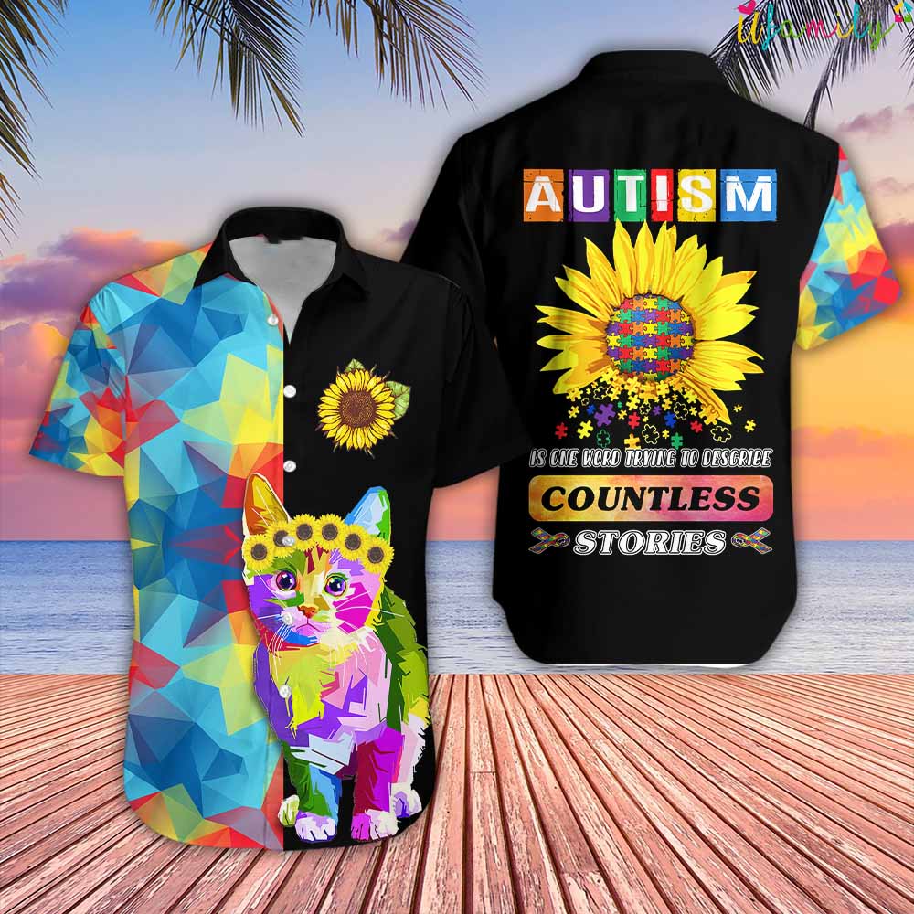 Autism Awareness Sunflower Cat Hawaiian Shirt