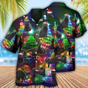 Black Cat Christmas Tree Hawaiian Shirt 1