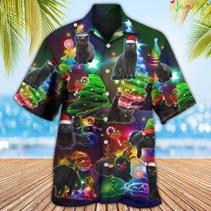 Black Cat Christmas Tree Hawaiian Shirt 3