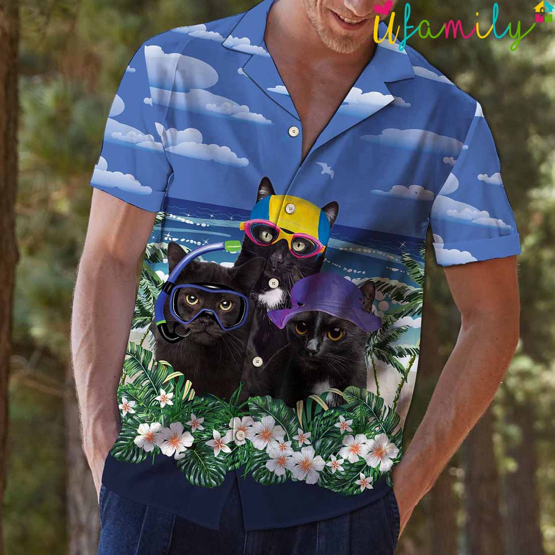 Black Cat Diving Beach Hawaiian Shirt