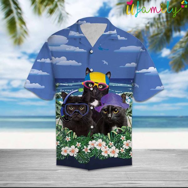 Black Cat Diving Beach Hawaiian Shirt