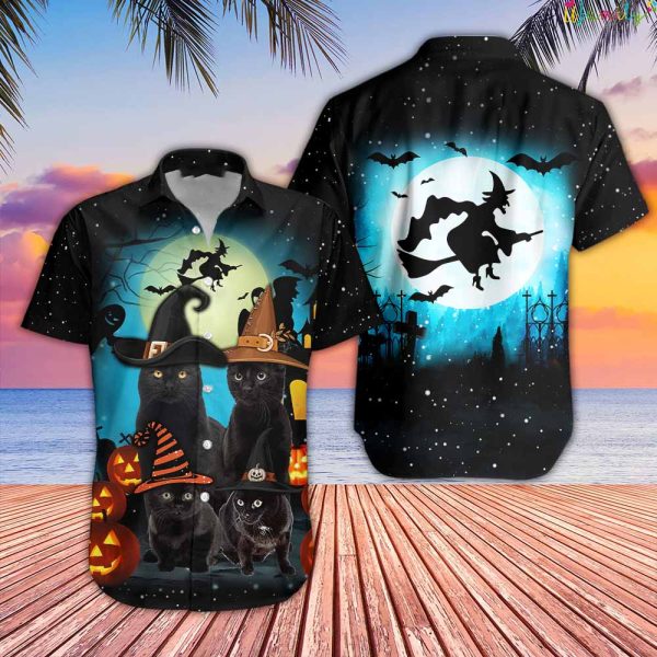 Black Cat Family Halloween Hawaiian Shirt