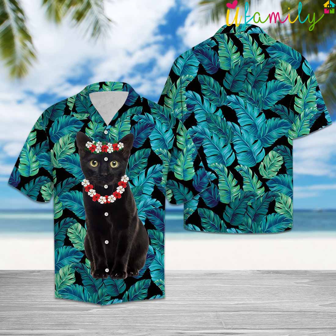 Black Cat Flower Crown Hawaiian Shirt