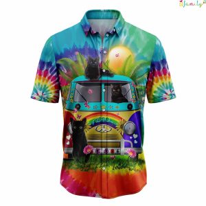 Black Cat Hippie Hawaiian Shirt