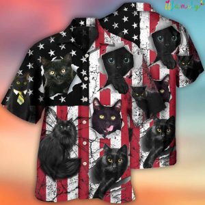 Black Cat Independence Day Hawaiian Shirt 1