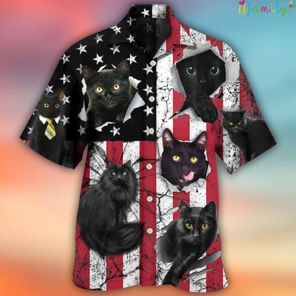 Black Cat Independence Day Hawaiian Shirt
