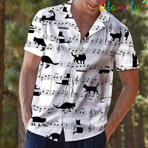 Black Cat Music Notes Hawaiian Shirt