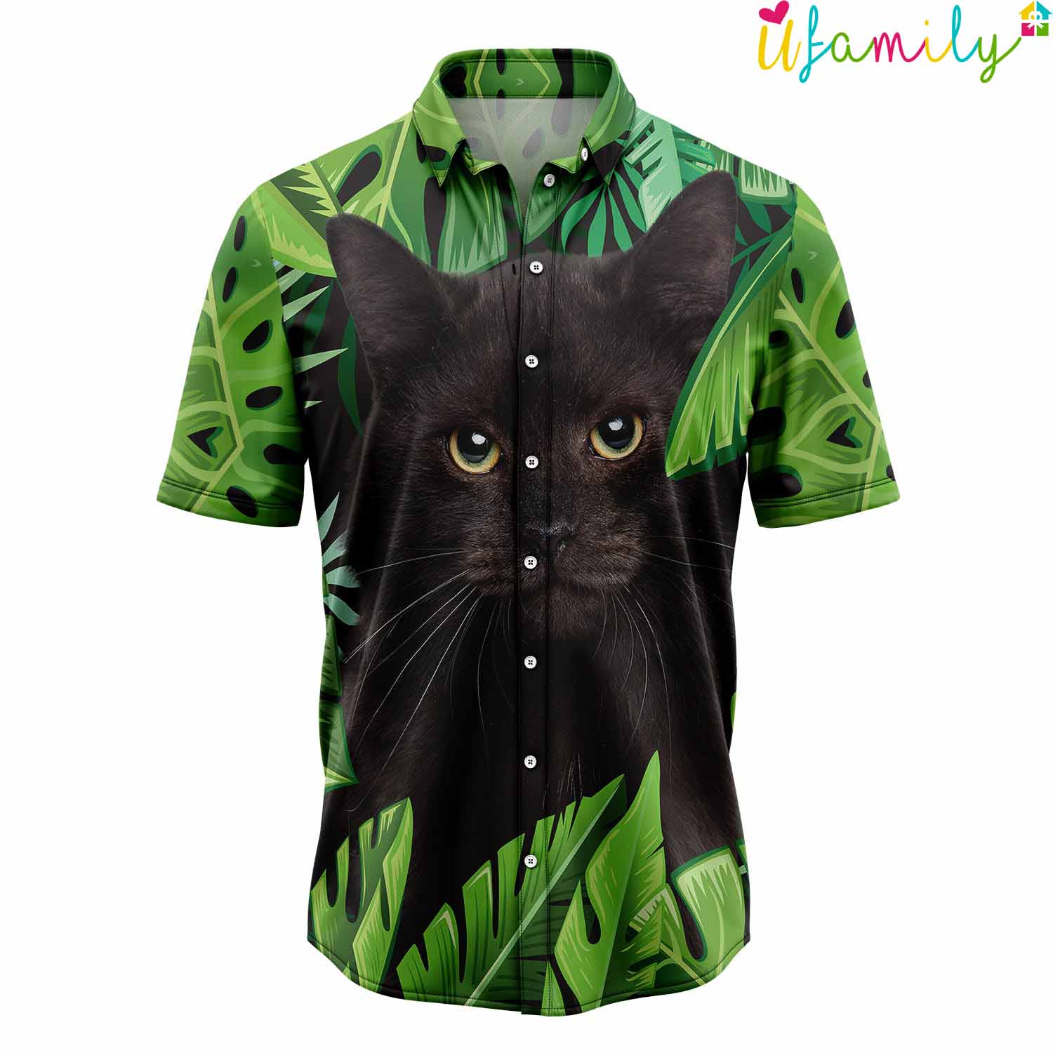Black Cat Palm Tree Hawaiian Shirt