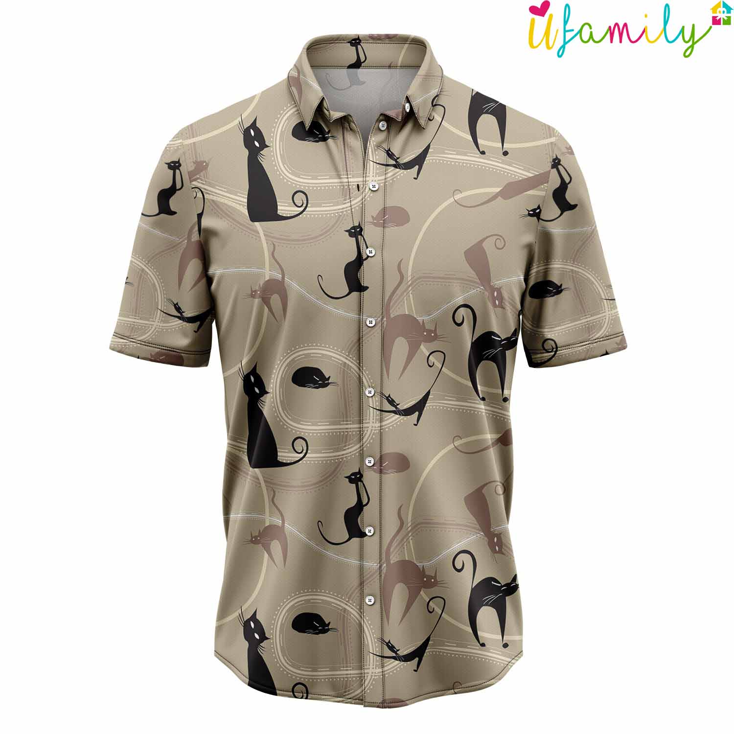Black Cat Pattern Brown Hawaiian Shirt