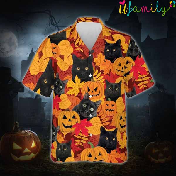 Black Cat Pattern Halloween Hawaiian Shirt