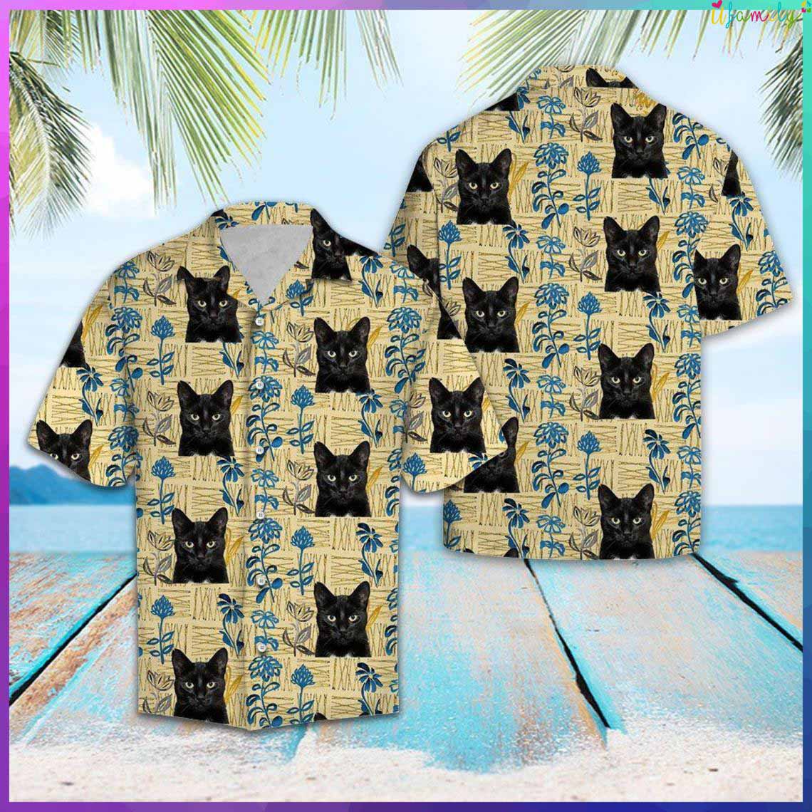 Black Cat Pattern Hawaiian Shirt