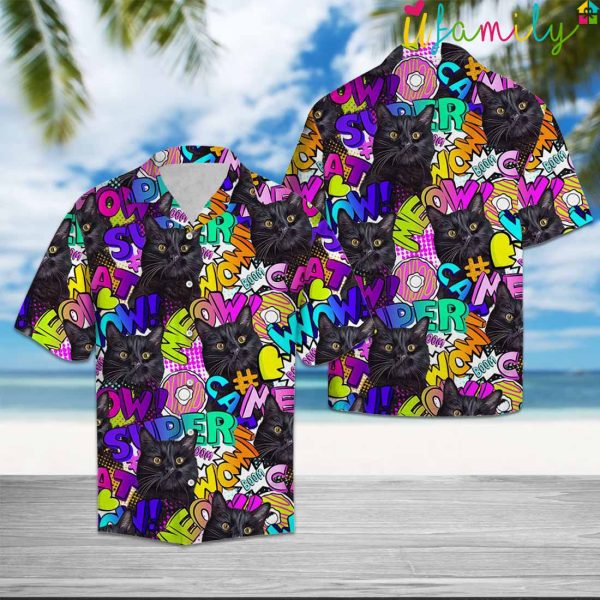 Black Cat Pop Art Hawaiian Shirt