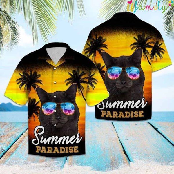 Black Cat Summer Paradise Hawaiian Shirt