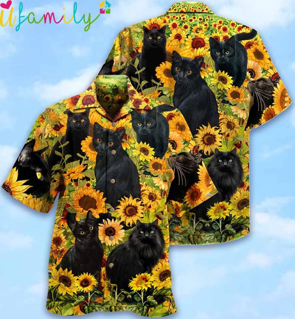 Black Cat Sunflower Love Hawaiian Shirt