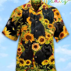 Black Cat Sunflower Love Hawaiian Shirt 2