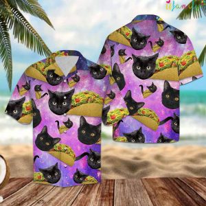 Black Cat Tacos Galaxy Violet Hawaiian Shirt 1