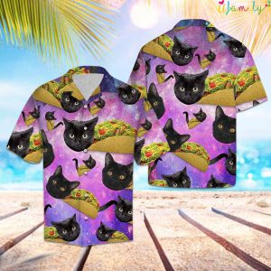 Black Cat Tacos Galaxy Violet Hawaiian Shirt 2