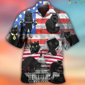 Black Cat Torn Independence Day America Hawaiian Shirt 1