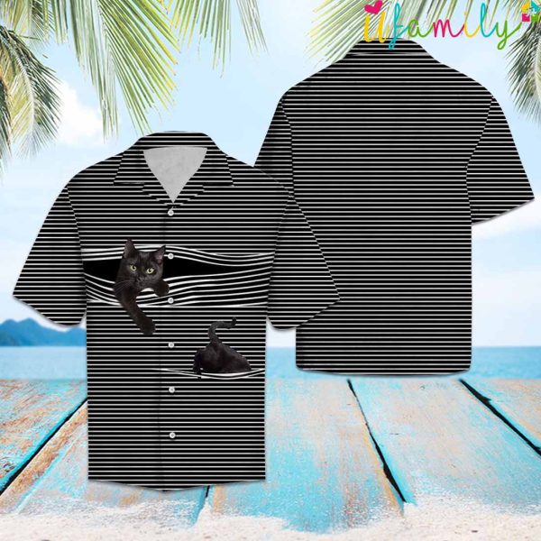 Black Cat Torn Line Hawaiian Shirt