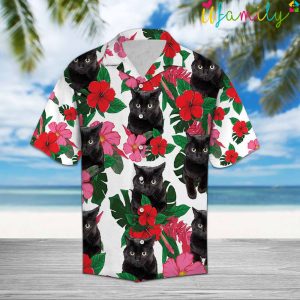Black Cat Yellow Eyes Hibiscus Hawaii Shirt 1