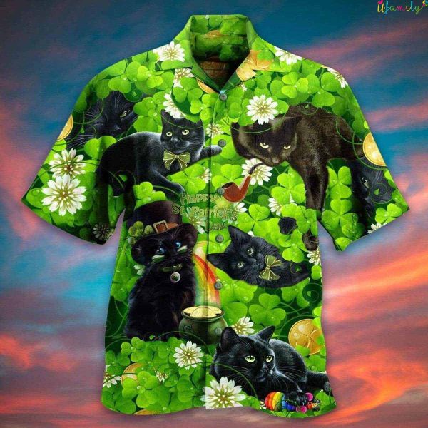 Black Smoke Tabby Cat Hawaiian Shirt