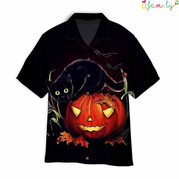 Black pumpkin Cat Hawaiian Shirt,Orange Beetle