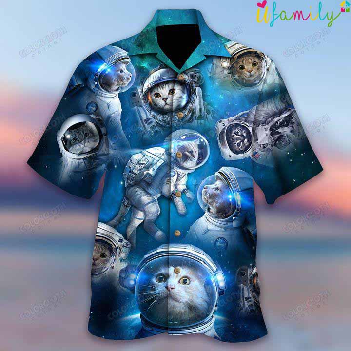 Cat Astronaut In Galaxy Hawaiian Shirt
