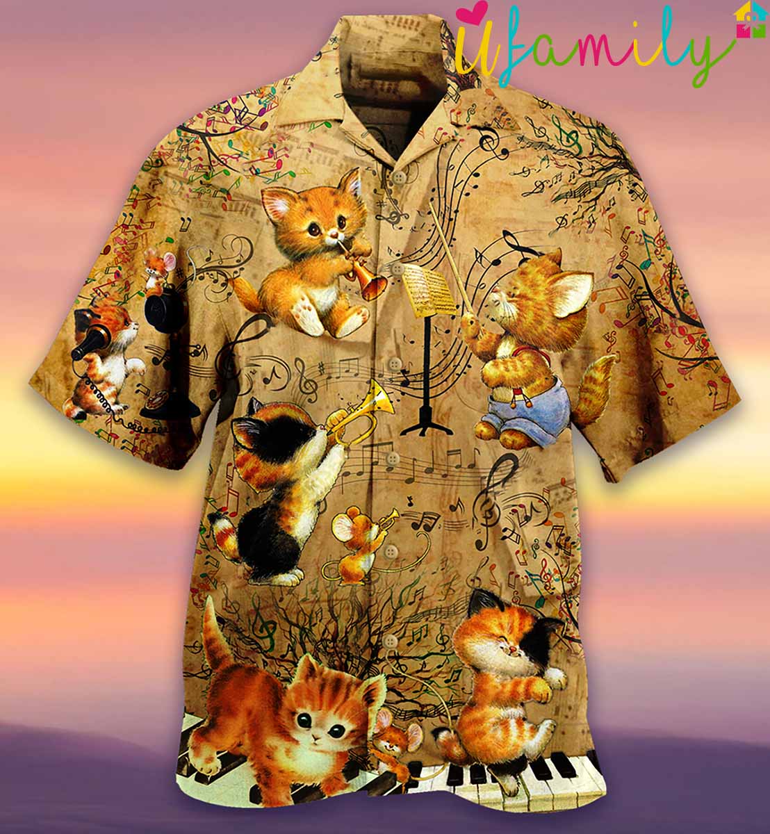 Cat Baby Love Music Hawaiian Shirt