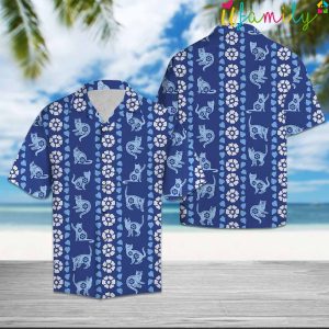 Cat Blue Flora Hawaiian Shirt 1 1