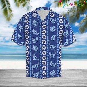 Cat Blue Flora Hawaiian Shirt 2 1