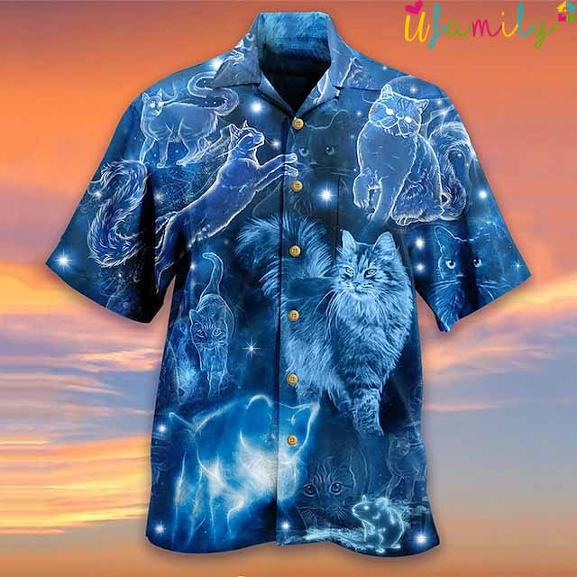 Cat Blue Light Hawaiian Shirt