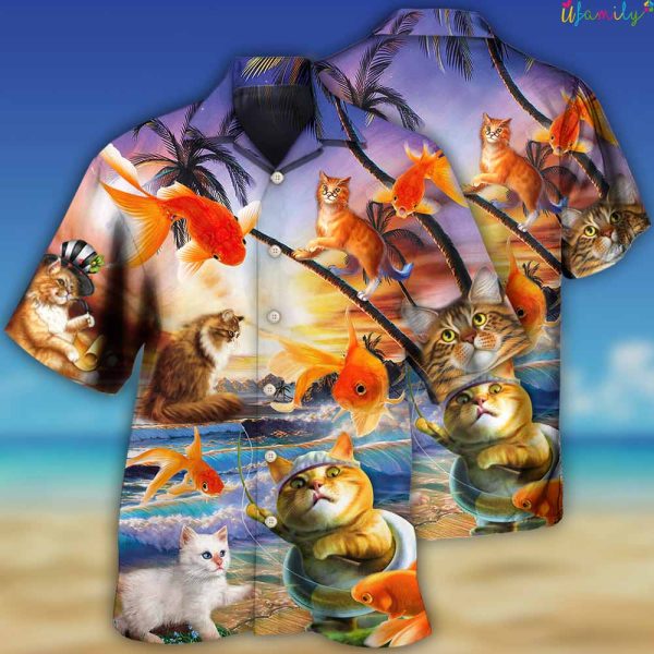 Cat Catching Fish Hawaiian Shirt